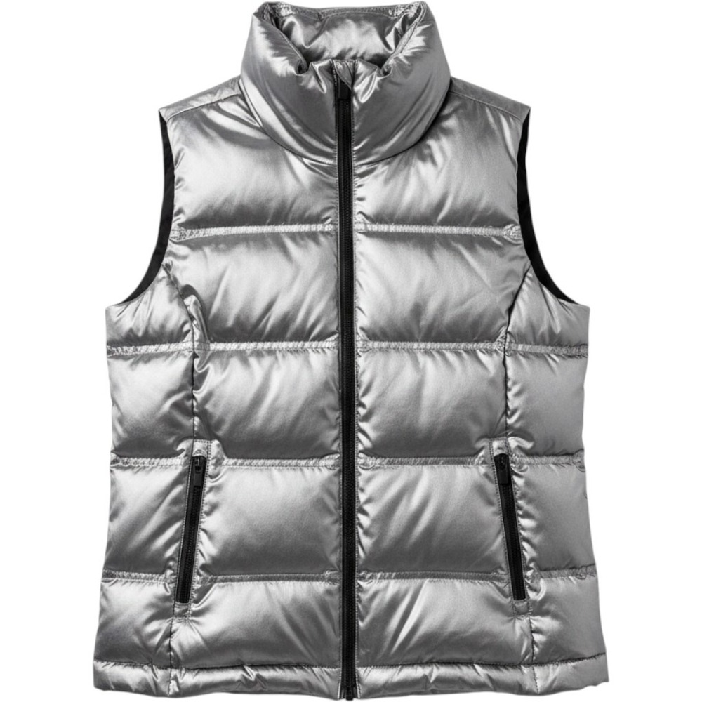 Athleta Puffer Vest XXS Silver Metallic Chevron Quilt Full Zip Futuristic
